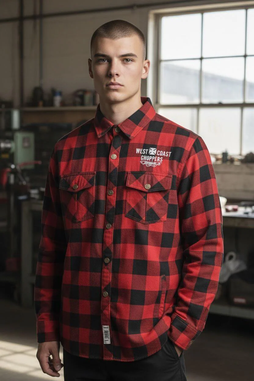 WCC MOTORCYCLE CO. RIDING SHIRT - RED/BLACK - Image 3
