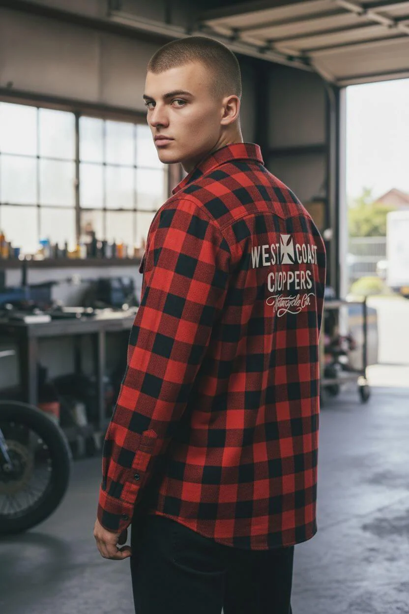 WCC MOTORCYCLE CO. RIDING SHIRT - RED/BLACK - Image 4